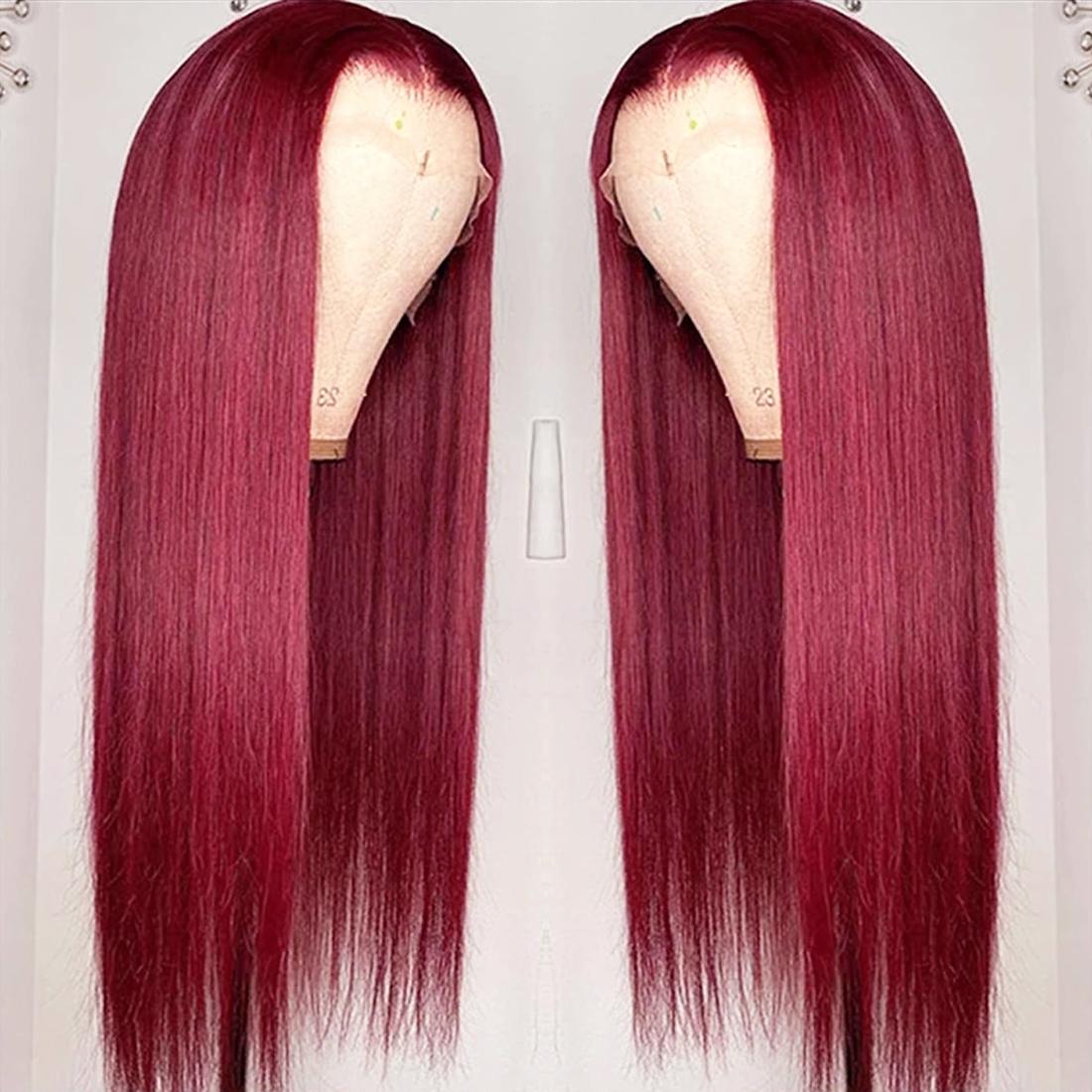 YUZHU Red Burgundy Straight 13x4 HD Lace Front Wigs Human Hair