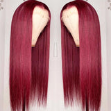 YUZHU Red Burgundy Straight 13x4 HD Lace Front Wigs Human Hair