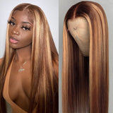 YUZHU Straight 13x1 P4/27 Highlight Lace Front Wigs Human Hair Transparent HD Lace Wigs 150% -200%Density