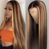 YUZHU Straight 13x1 P4/27 Highlight Lace Front Wigs Human Hair Transparent HD Lace Wigs 150% -200%Density