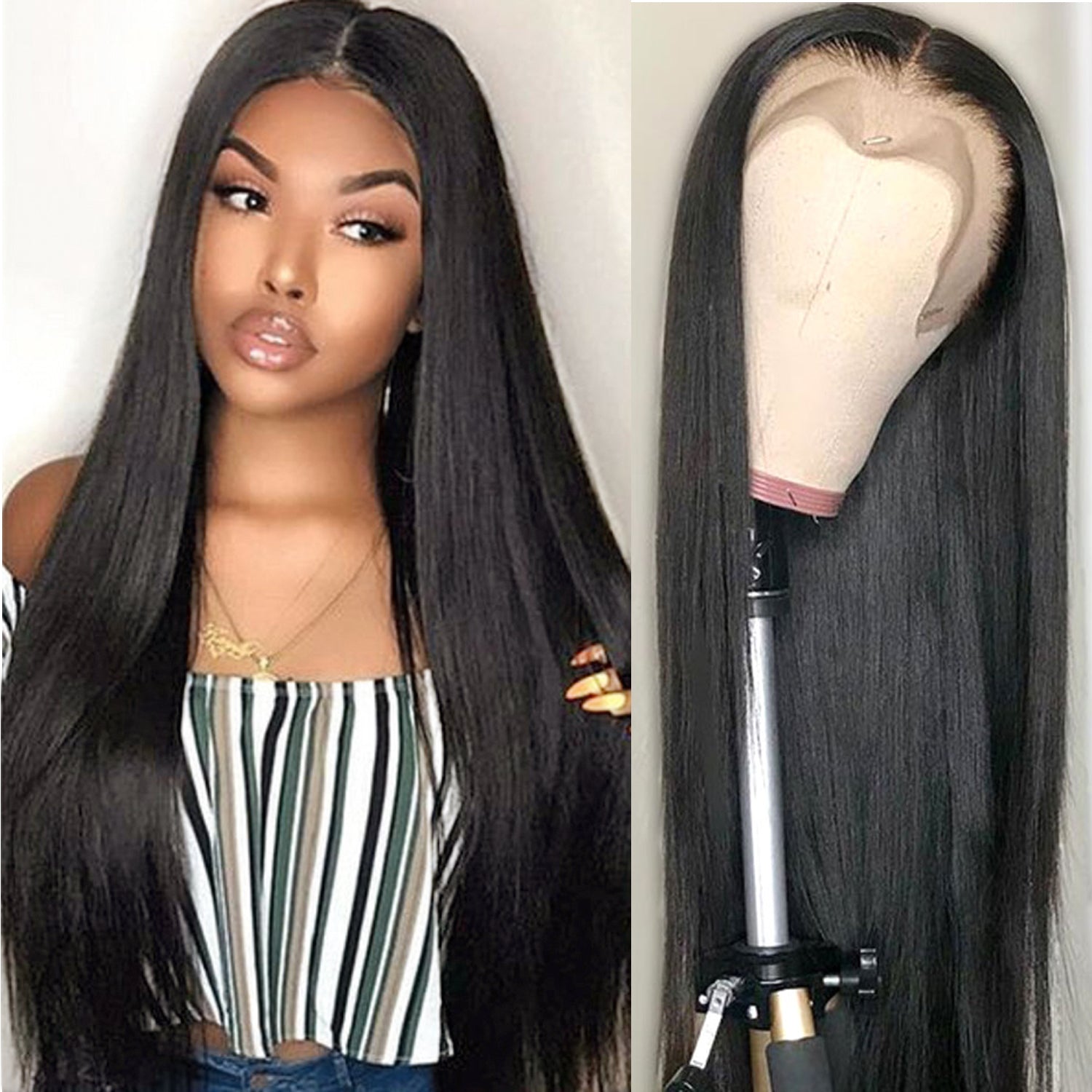 Straight 13x4 Lace Frontal Wigs Human Hair Brazilian Straight Wig Natural Color 180% Density