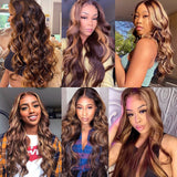YUZHU Highlight Body Wave P4/27 Human Hair 13x1 T Part Wigs Lace Front Wigs 150% Density