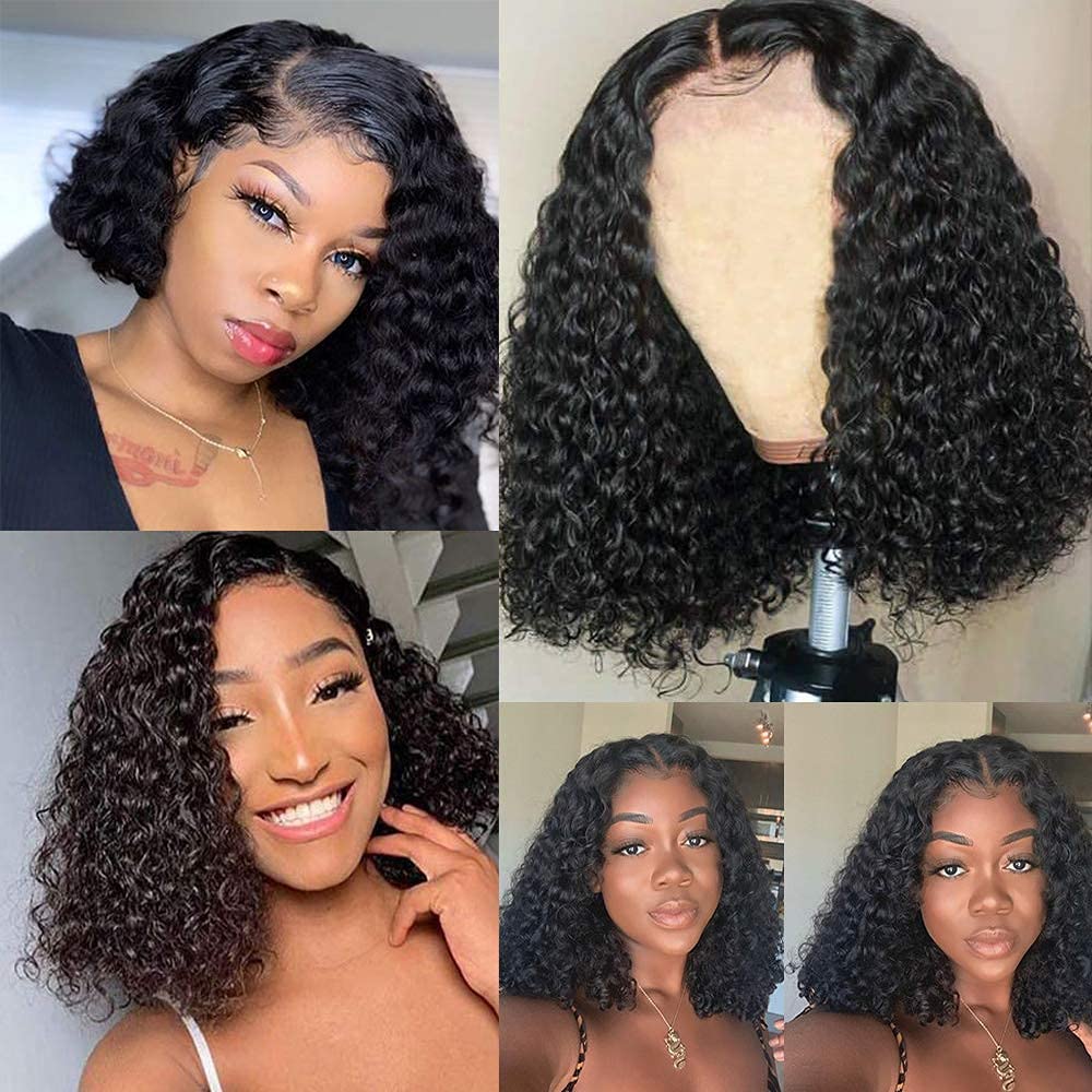 YUZHU Kinky Curly BOB 13x1 T Part Lace Front Human Hair Wigs Human Hair Wigs for Black Women