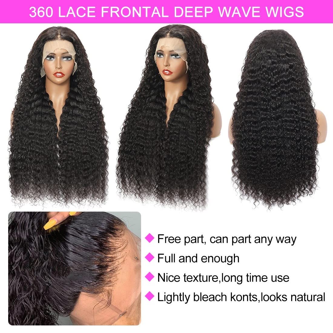 YUZHU 360 Lace Front Wigs Human Hair Water Wave Wig 180% Density
