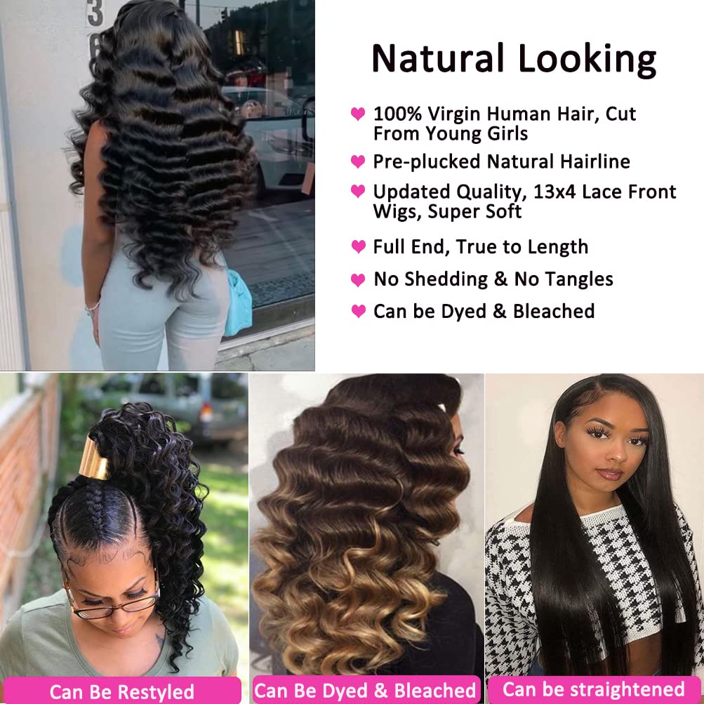 T Part Loose Deep Lace Front Wigs Human Hair Natural Color 180% Density