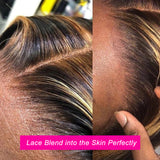 YUZHU Straight 13x1 P4/27 Highlight Lace Front Wigs Human Hair Transparent HD Lace Wigs 150% -200%Density