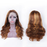 YUZHU Highlight Body Wave P4/27 Human Hair 13x1 T Part Wigs Lace Front Wigs 150% Density