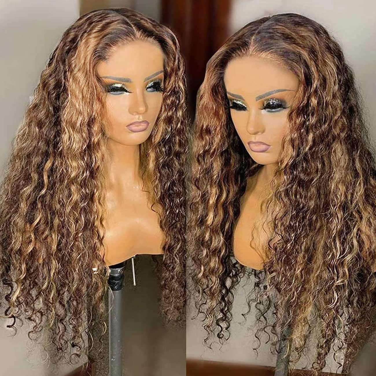 YUZHU Highlight Deep Wave Wig HD Transparent 13x1 Ombre Curly Lace Front Human Hair Wigs 150 Density