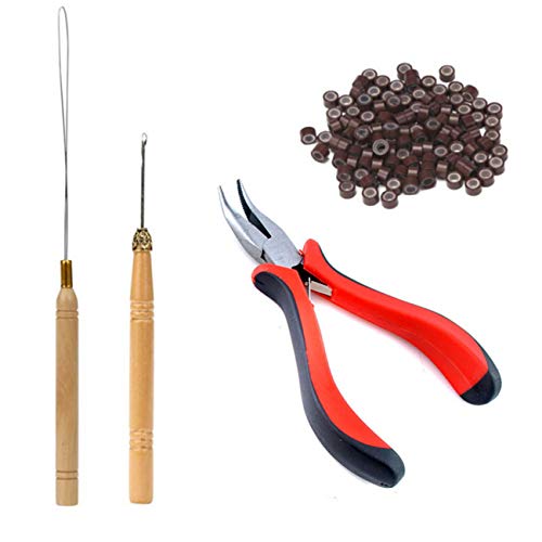 Hair Extension Tool Kit Hair Extension Remove Pliers Pulling Hook 500 PCS Micro Silicone Rings Bead Device Tool Kits for Professional Hair Styling Tools Accessory