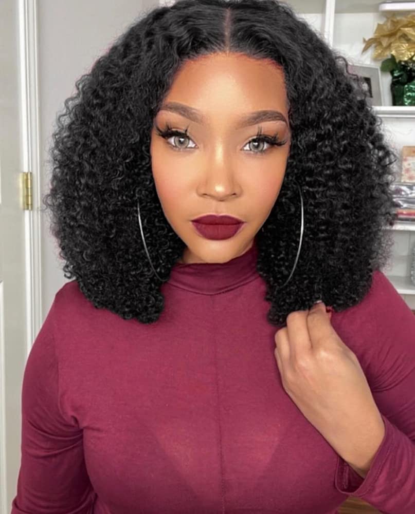 YUZHU Kinky Curly BOB 13x1 T Part Lace Front Human Hair Wigs Human Hair Wigs for Black Women