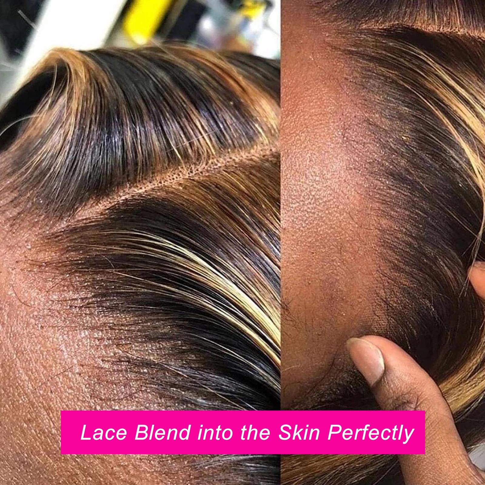 YUZHU Body Wave Highlight Ombre Human Hair Wigs 13x1 Lace Front Wigs P4/27