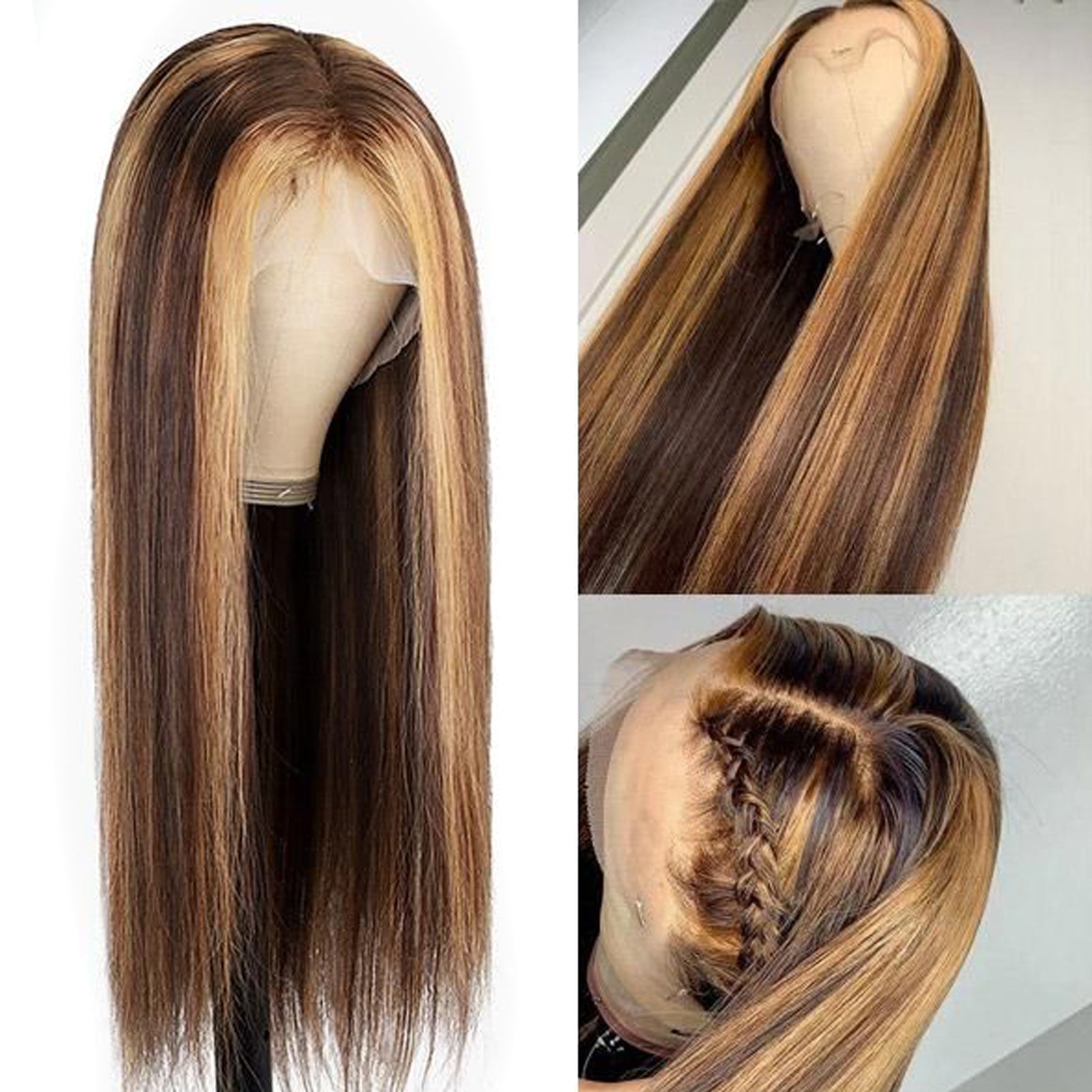 YUZHU Straight 13x1 P4/27 Highlight Lace Front Wigs Human Hair Transparent HD Lace Wigs 150% -200%Density