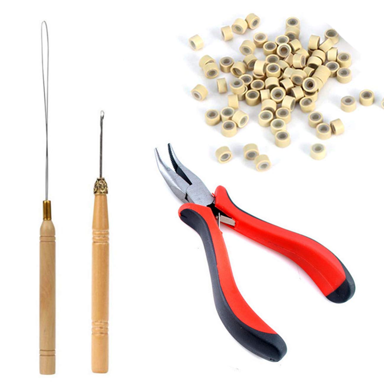 Hair Extension Tool Kit Hair Extension Remove Pliers Pulling Hook 500 PCS Micro Silicone Rings Bead Device Tool Kits for Professional Hair Styling Tools Accessory