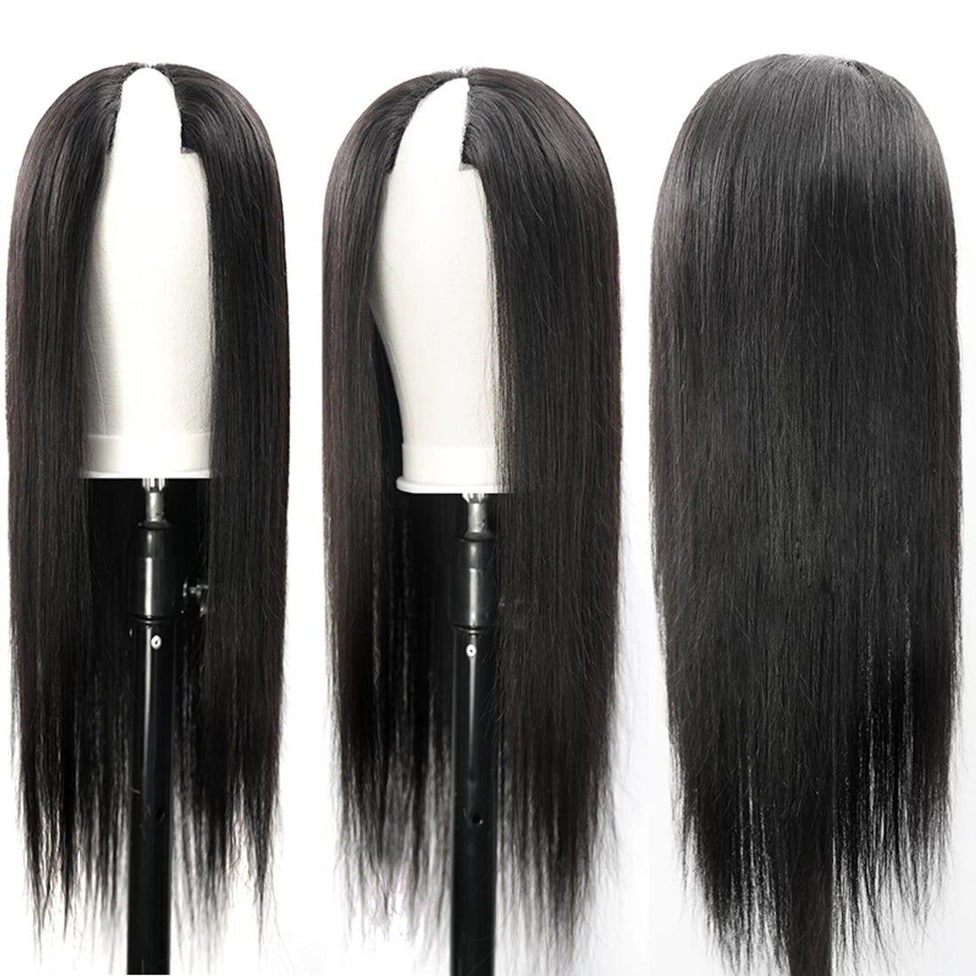 V Part Wigs Straight Brazilian Virgin Human Hair Wigs Natural Color 180% Density