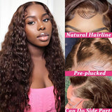 YUZHU 5x5 Water Wave HD Lace Closure Wigs Human Hair Pre Plucked Chocolate Brown