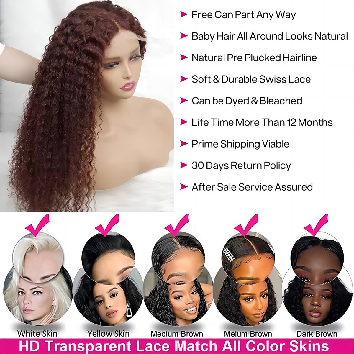 YUZHU 5x5 Water Wave HD Lace Closure Wigs Human Hair Pre Plucked Chocolate Brown