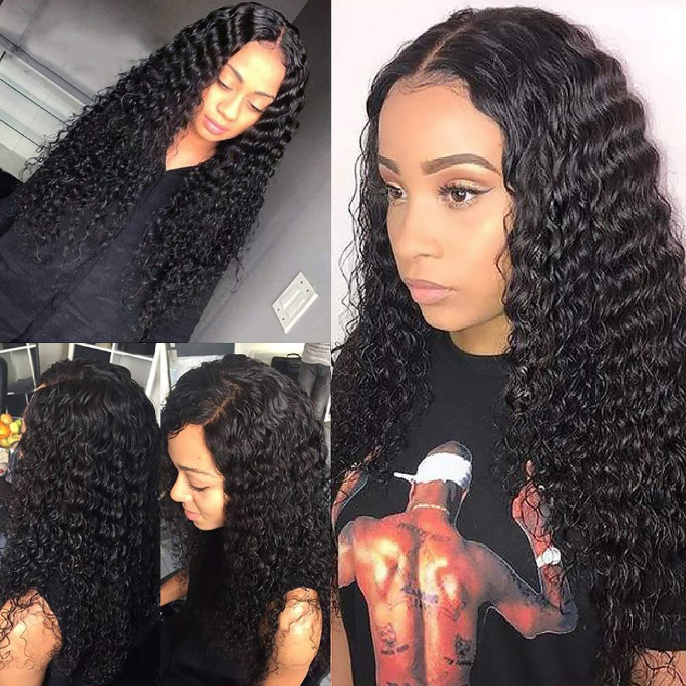 Lace Front Wigs Human Hair Deep Wave 4x4 Lace Closure Wig 150% Hair Density Black