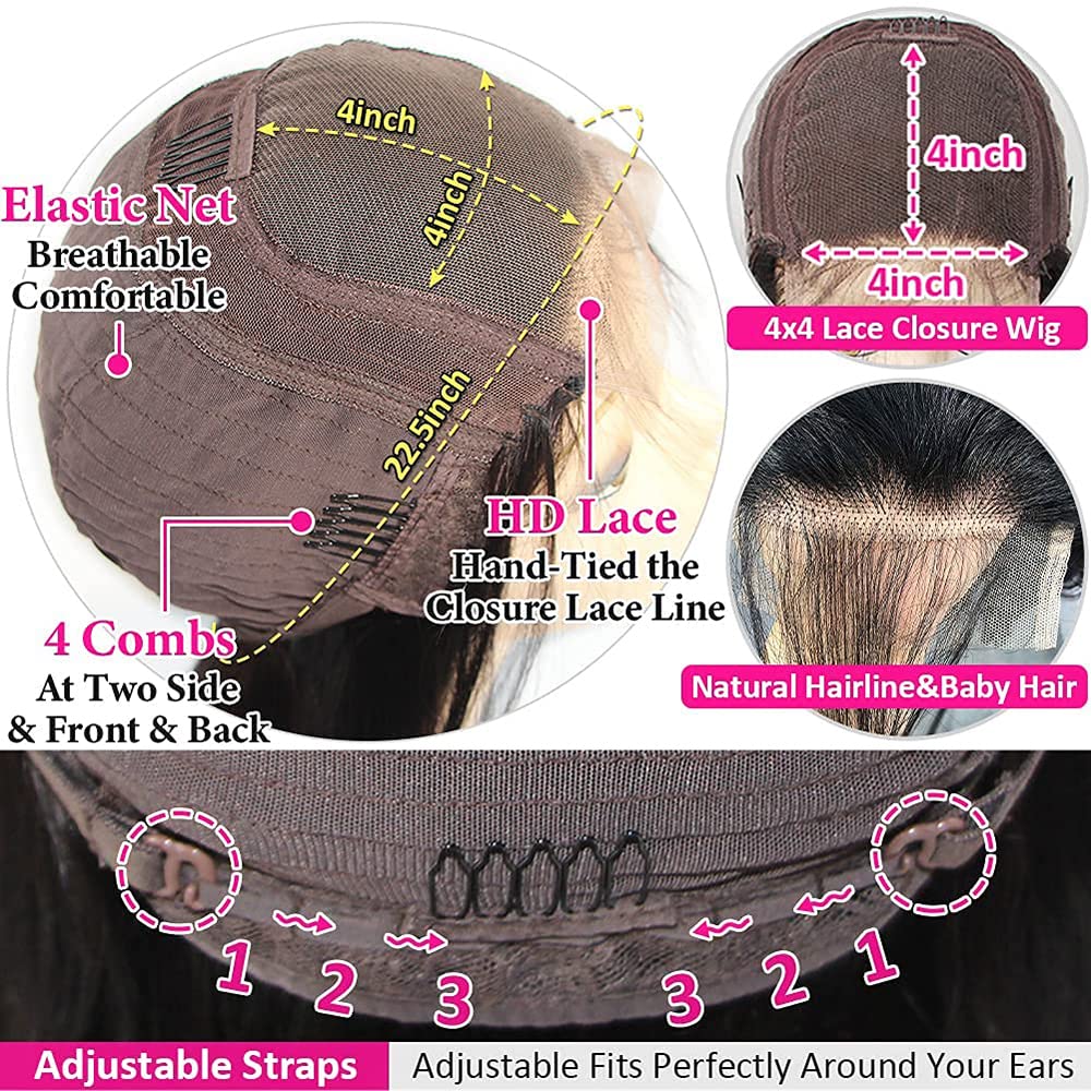 Lace Front Wigs Human Hair Deep Wave 4x4 Lace Closure Wig 150% Hair Density Black