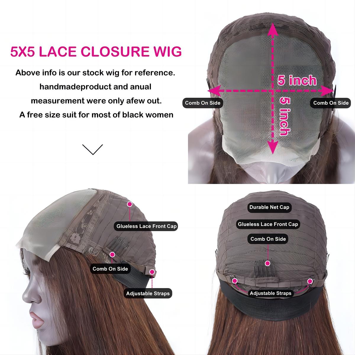 YUZHU 5x5 Water Wave HD Lace Closure Wigs Human Hair Pre Plucked Chocolate Brown