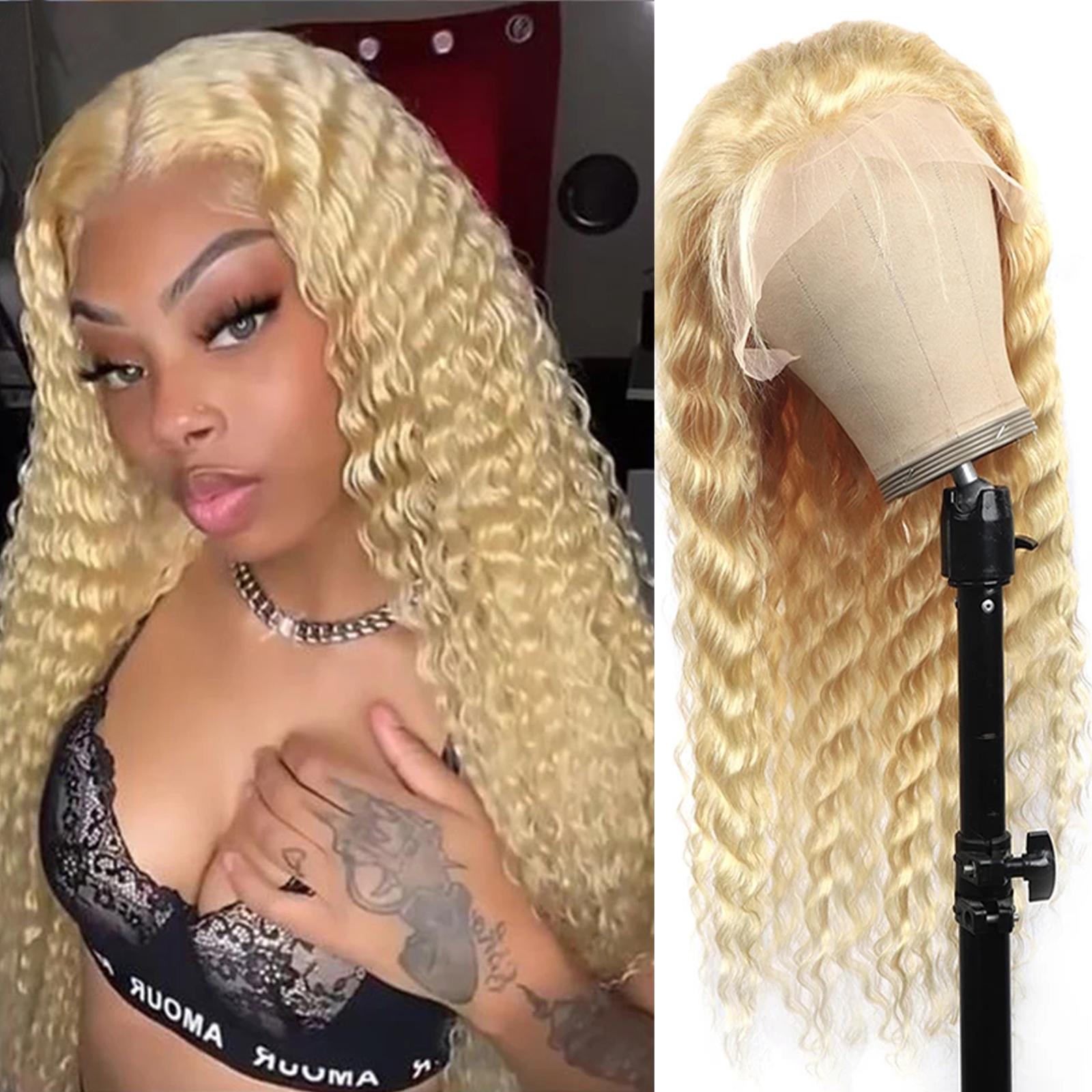 YUZHU 613 Blonde Deep Wave 13x4 Lace Front Wig Human Hair Brazilian Lace Frontal Wigs