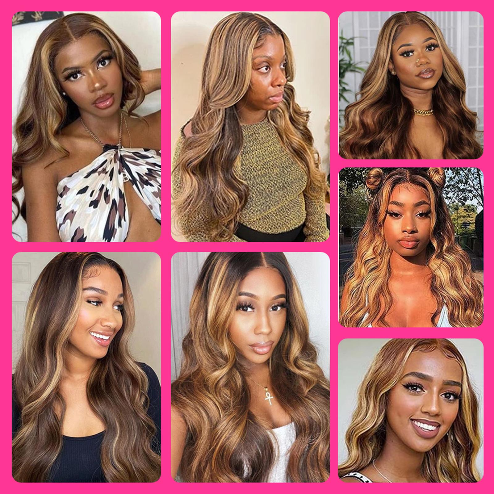 YUZHU Body Wave Highlight Ombre Human Hair Wigs 13x1 Lace Front Wigs P4/27