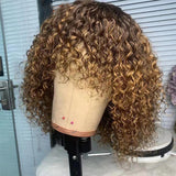 YUZHU Ombre Short Kinky Curly Bob Human Hair Wigs for Black Women