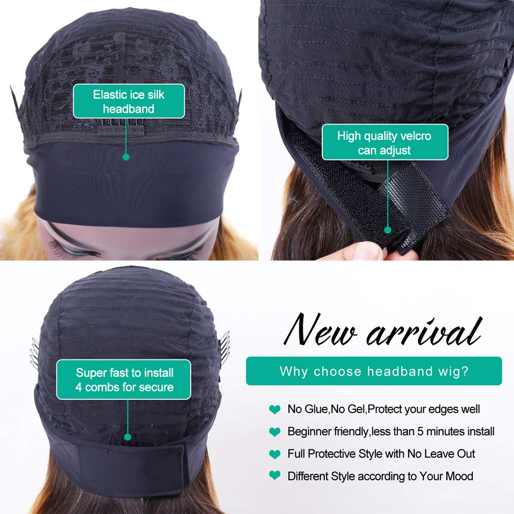 YUZHU Ombre Straight 1B/27 Headband Wig Brazilian Human Hair Wigs for Black Women