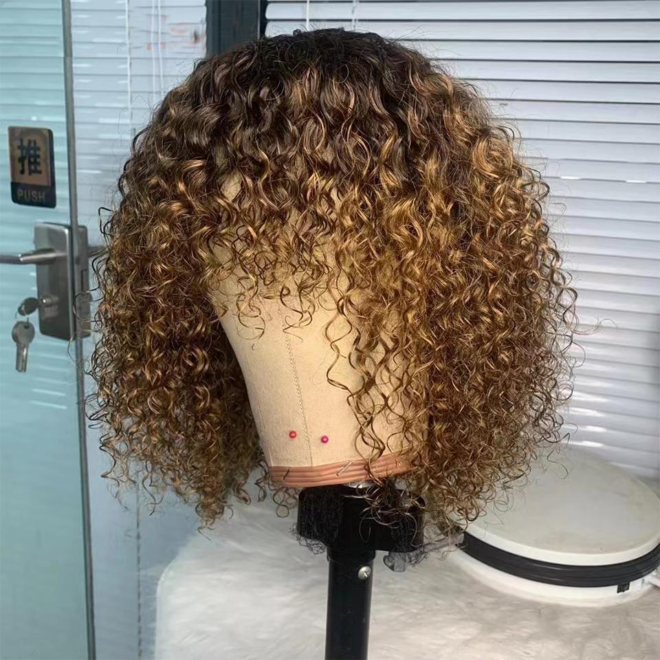 YUZHU Ombre Short Kinky Curly Bob Human Hair Wigs for Black Women