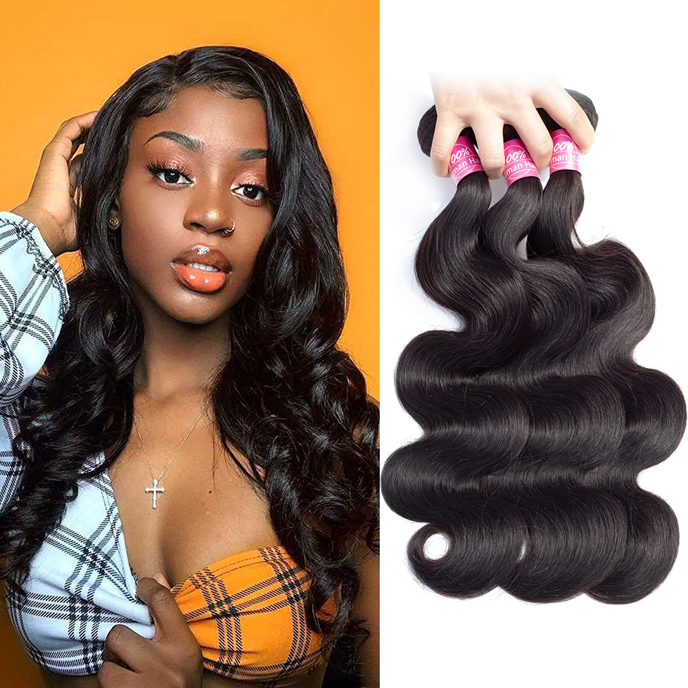 YUZHU Body Wave 3 Bundles Brazilian Virgin Human Hair Bundles Natural Color