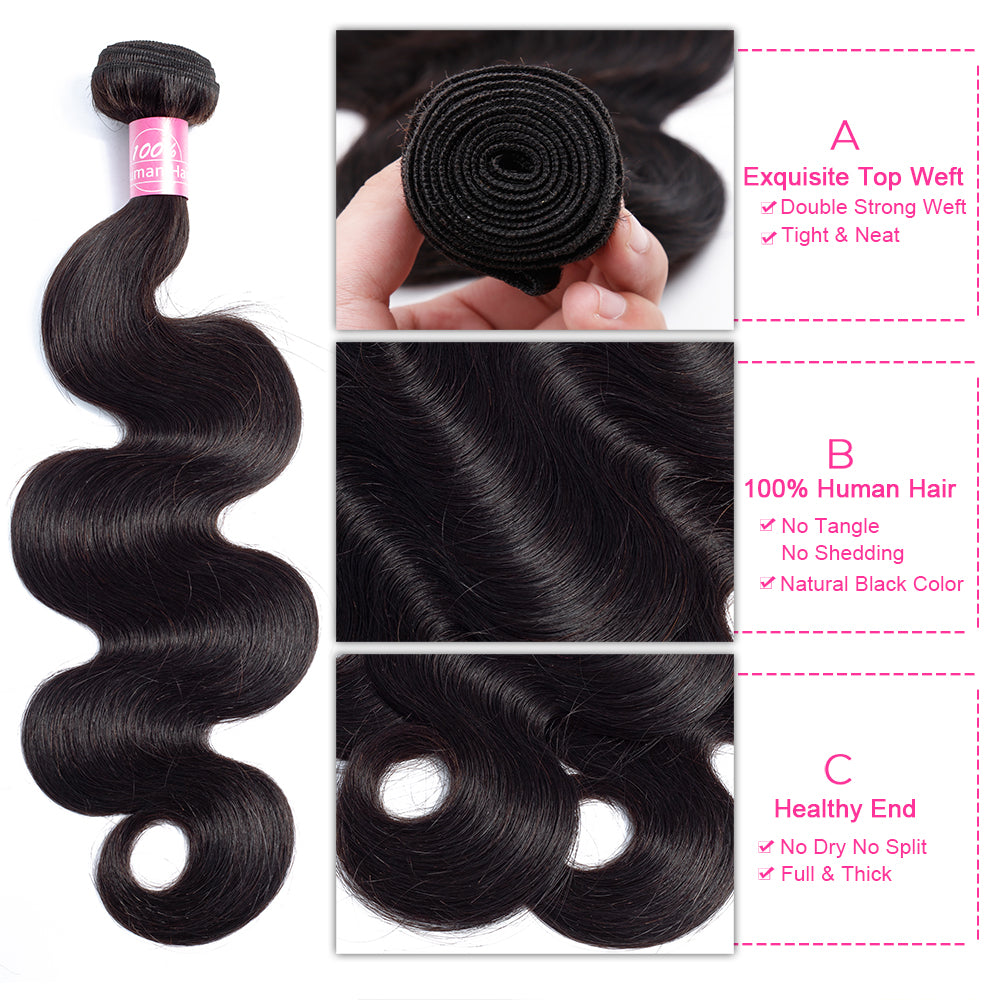 YUZHU Body Wave 3 Bundles Brazilian Virgin Human Hair Bundles Natural Color