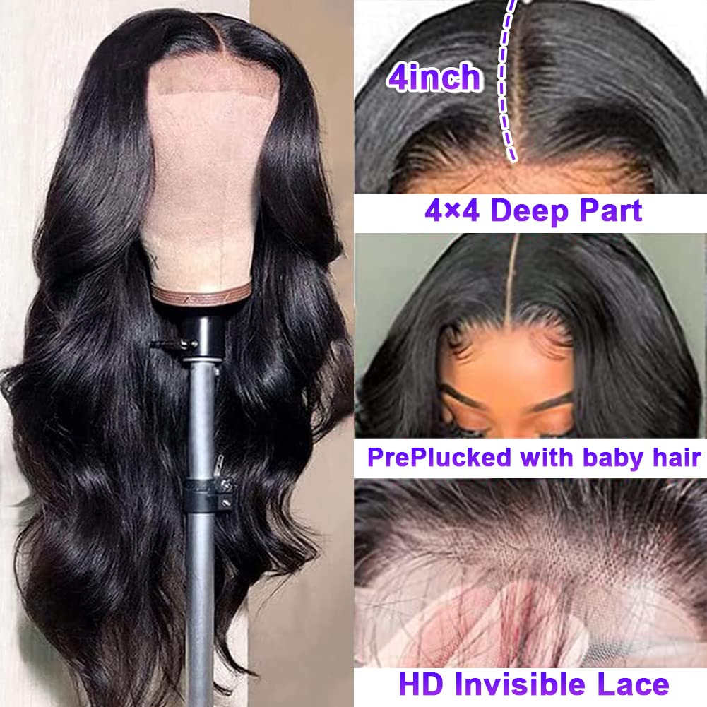YUZHU Body Wave 4x4 Lace Front Human Hair Wigs
