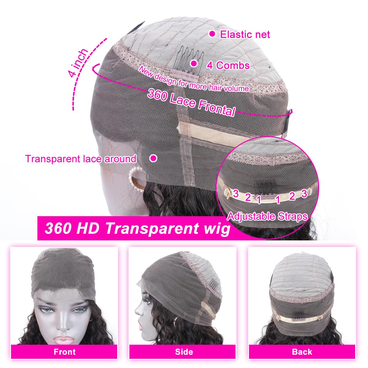 YUZHU 360 Lace Front Wigs Human Hair Water Wave Wig 180% Density