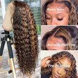 YUZHU Highlight Deep Wave Wig HD Transparent 13x1 Ombre Curly Lace Front Human Hair Wigs 150 Density