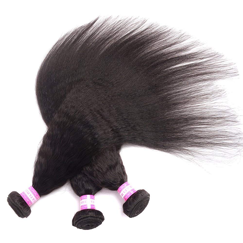 YUZHU Brazilian Kinky Straight Human Hair 3 Bundles Natural Color