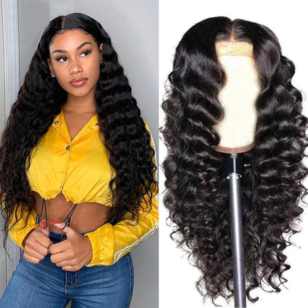 T Part Loose Deep Lace Front Wigs Human Hair Natural Color 180% Density