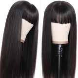 YUZHU Human Hair Wigs with Bangs for Black Women Straight Glueless None Lace Front Wigs Human Hair Machine Made Wigs 180% Density Brazilian Virgin Human Hair Wig with Bangs Natural Black Color