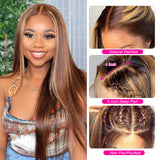 YUZHU Straight 13x1 P4/27 Highlight Lace Front Wigs Human Hair Transparent HD Lace Wigs 150% -200%Density