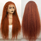 YUZHU 13x4 Lace Frontal Wigs Human Hair Deep Curly Wig Ginger Color 200% High Density