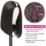 YUZHU Short Bob V-Part Wigs Human Hair Straight Natural Color 180% Density