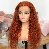 YUZHU 13x4 Lace Frontal Wigs Human Hair Deep Curly Wig Ginger Color 200% High Density