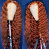 YUZHU 13x4 Lace Frontal Wigs Human Hair Deep Curly Wig Ginger Color 200% High Density
