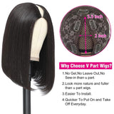 YUZHU Short Bob V-Part Wigs Human Hair Straight Natural Color 180% Density