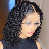Short Curly Bob Wigs Human Hair 13x1 Lace Front Wigs Curly Wigs Natural Color 180% Density