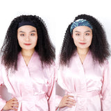 YUZHU Kinky Curly Headband Human Hair Wigs Glueless Natural Color 180% Density