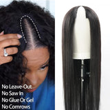 V Part Straight Human Hair Wigs For Black Women